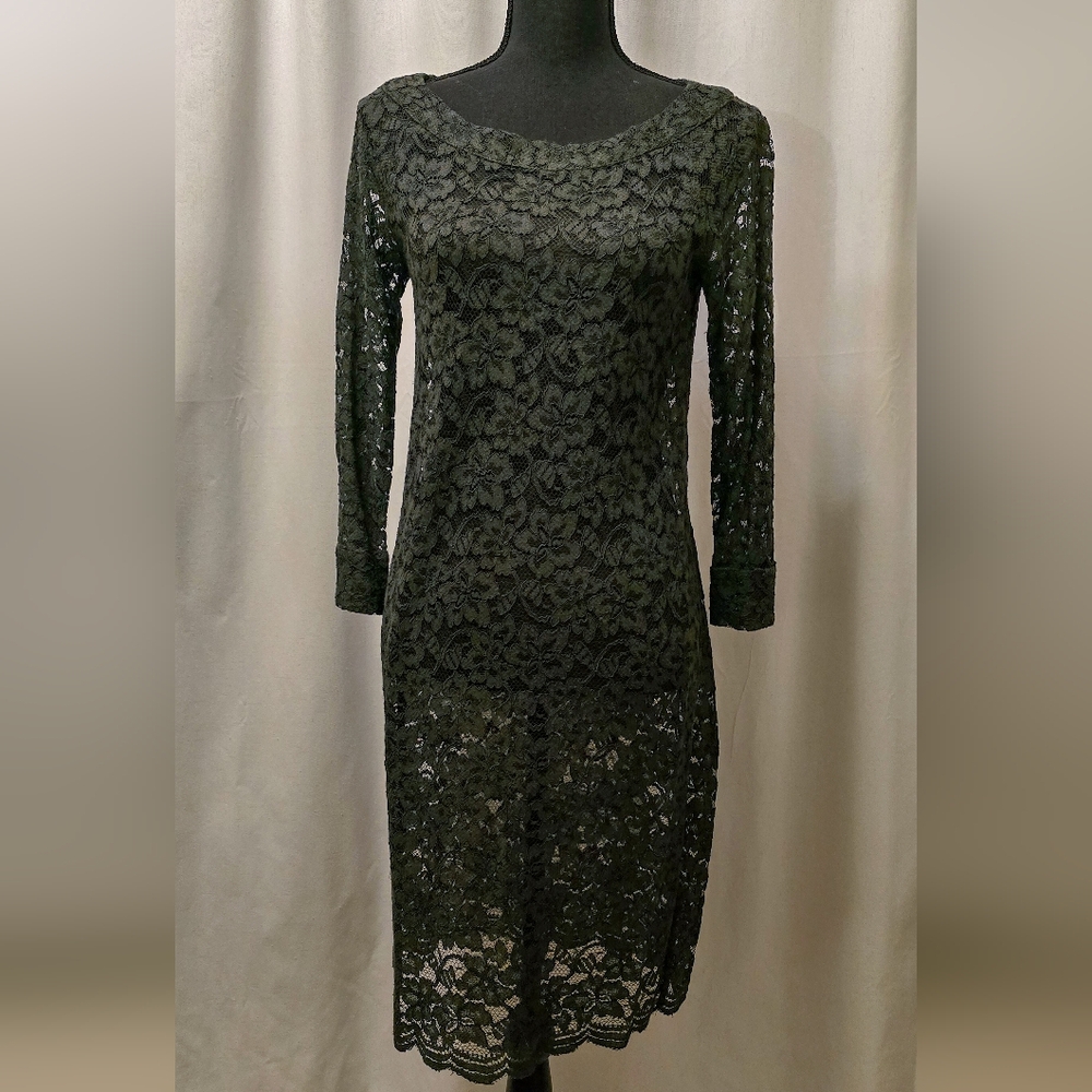 Diane Von Furstenberg Olive Green Lace 3/4 Sleeve Dress